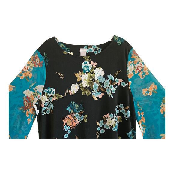 Chico's Vibrant Floral Blouse in Black and Teal - Picture 2 of 6